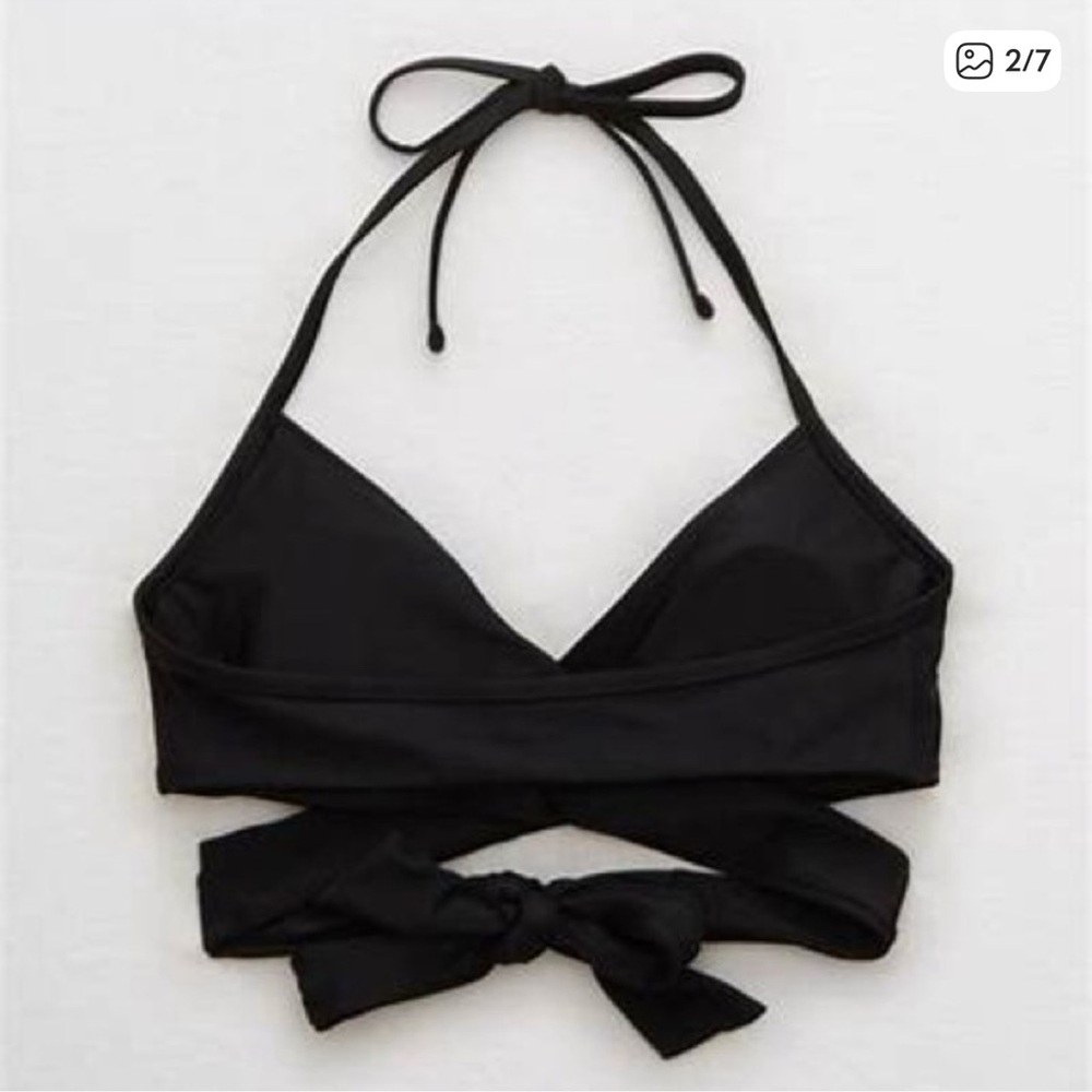 aerie Black Wrap Halter Tie Top Bikini XL NWT